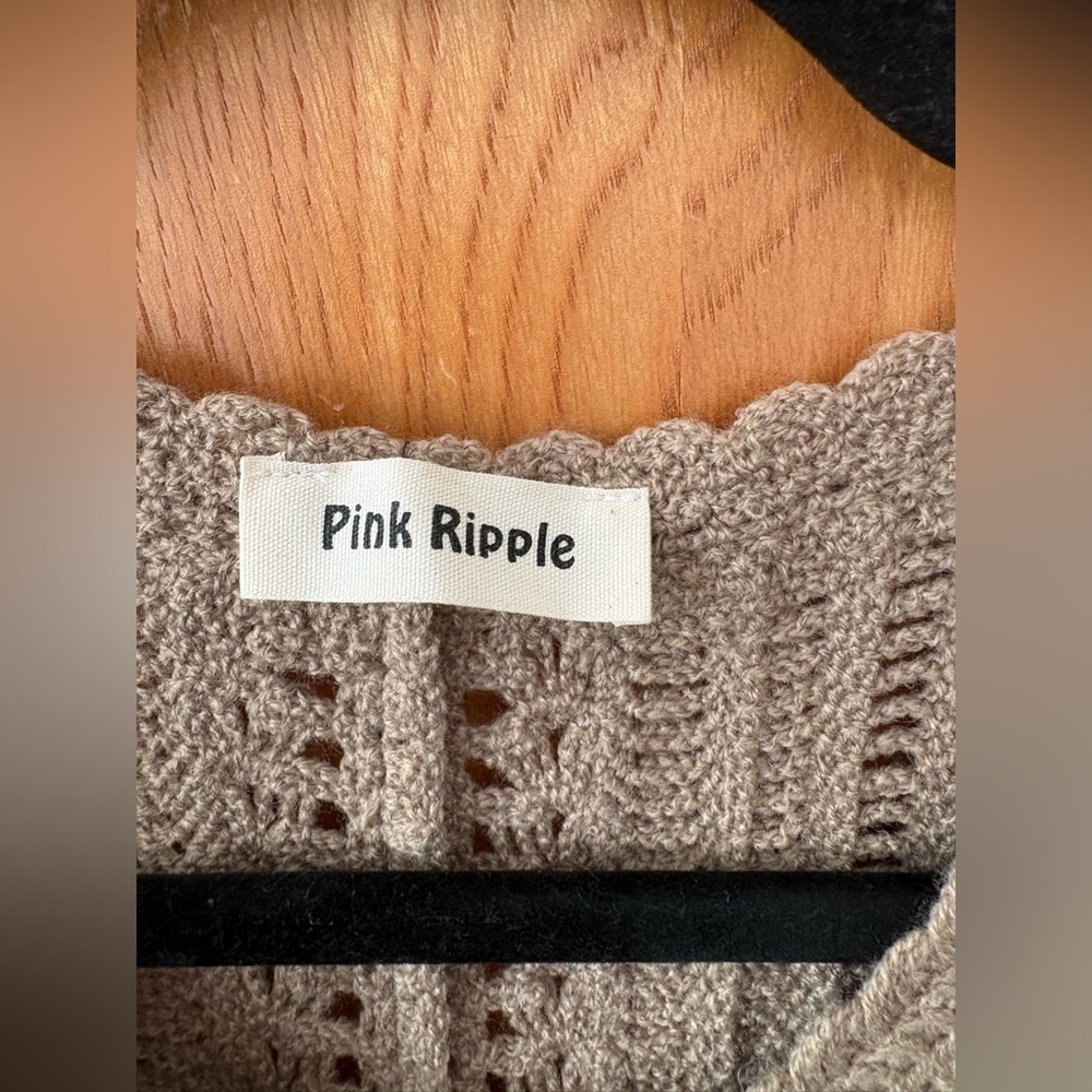 Pink Ripple crochet Brown Floral Knit sweater vest Top L - Picture 2 of 7